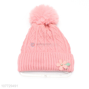 Hot sale winter beanies children outdoor hat with pompom