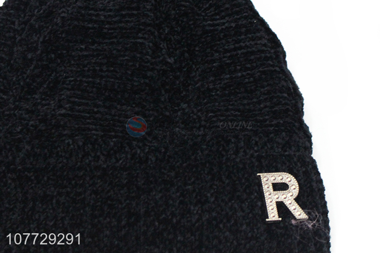 Recent product women winter knitting hat fleece lined beanie cap with pompom