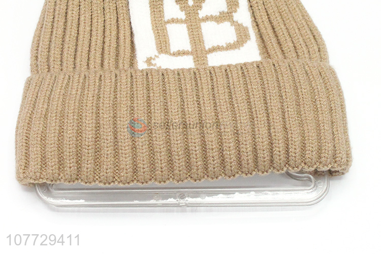 Promotional kids winter hat boys jacquard pompom beanie hat