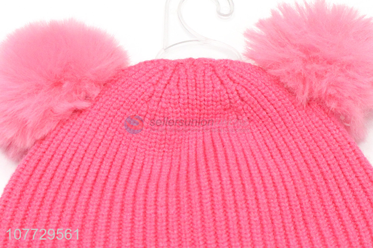 China factory kids winter cap girls knitted hat with pompom