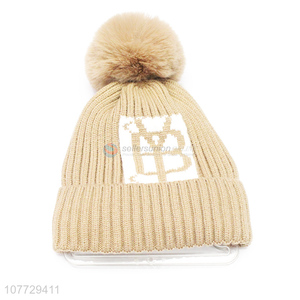 Promotional kids winter hat boys jacquard pompom beanie hat