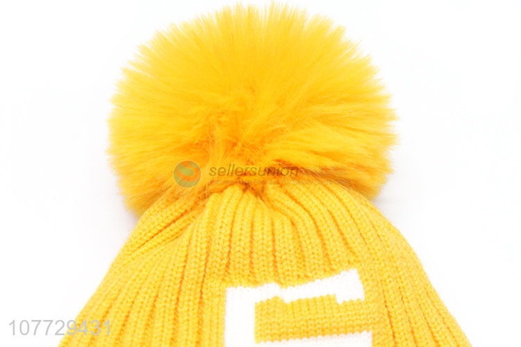 New design children winter pompom beanie toddler jacquard beanie