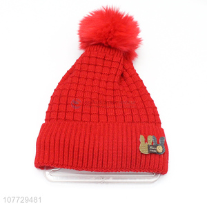 Good quality children knitted hat winter warm pompom beanies