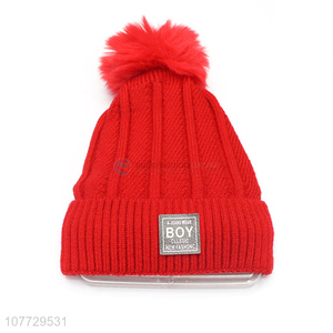 Best selling children beanies boys winter hat with pompom