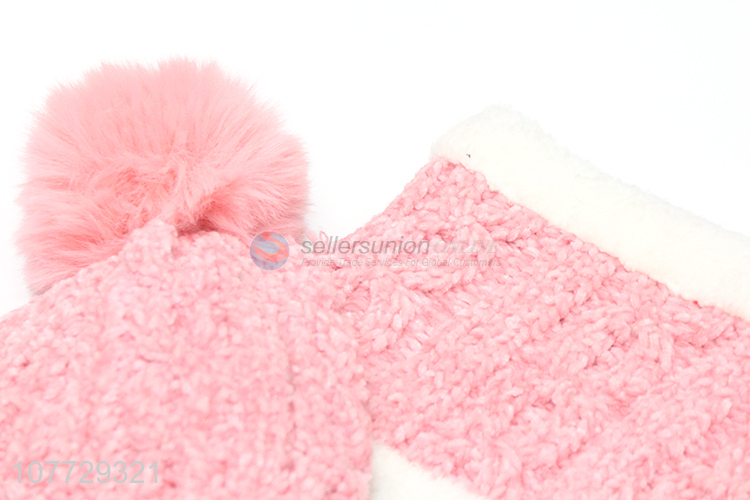 New arrival ladies winter hat and neck warmer set chenille beanie cap set