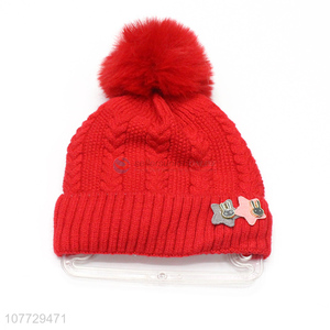 Recent products kids winter beanie knitted hat with pompom