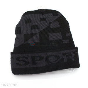 Latest design men winter knitted hat fleece lining sport beanie hat