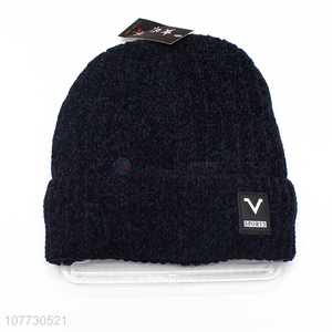 Good quality men winter knitted hat slouchy fleece lined beanie cap