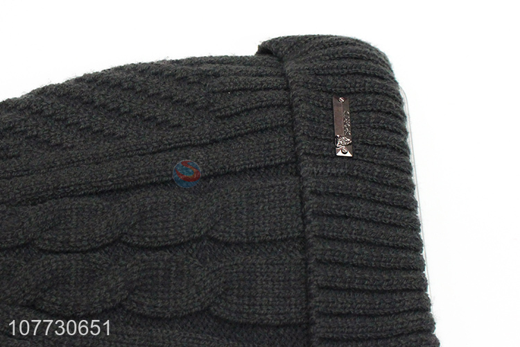 China factory men winter warm knitted beanie cap with fleece lining