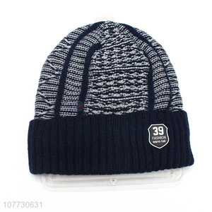 Hot selling men winter cap men fleece lining knitted beanie hat