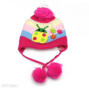 Wholesale children winter acrylic knitted earmuff beanie hat with pompom
