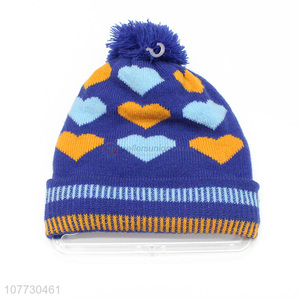 China factory toddler boys girls outdoor jacquard pompom beanie