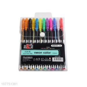 Latest product 12 neon colors highlighter pens neon color glitter pens