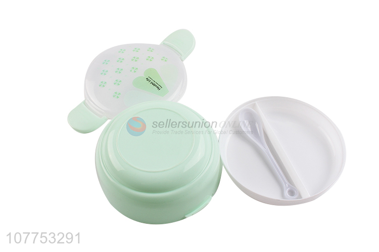 Custom Round Two Layers Lunch Box With Plastic Spoon Set