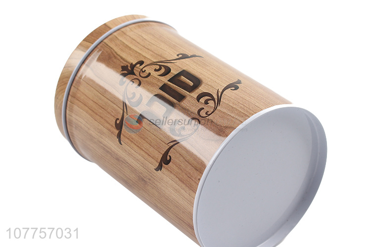 New Style Imitation Wood Color Cylindrical Jar Fashion Tin Box