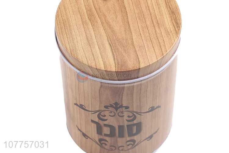 New Style Imitation Wood Color Cylindrical Jar Fashion Tin Box