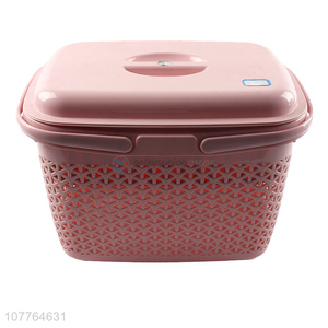 New arrival hollow plastic storage basket with handle and lid