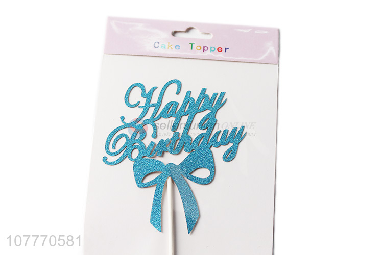 Hot selling happy birthday cake topper with bowknot pattern