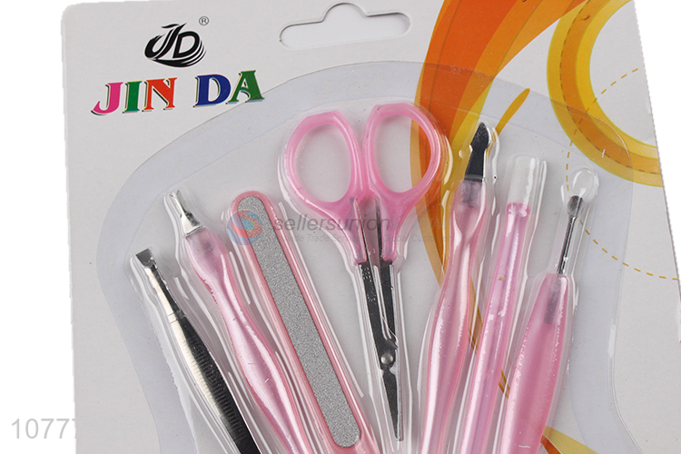 Wholesale 10 pieces beauty manicure set eyebrow tweezers callus pusher set