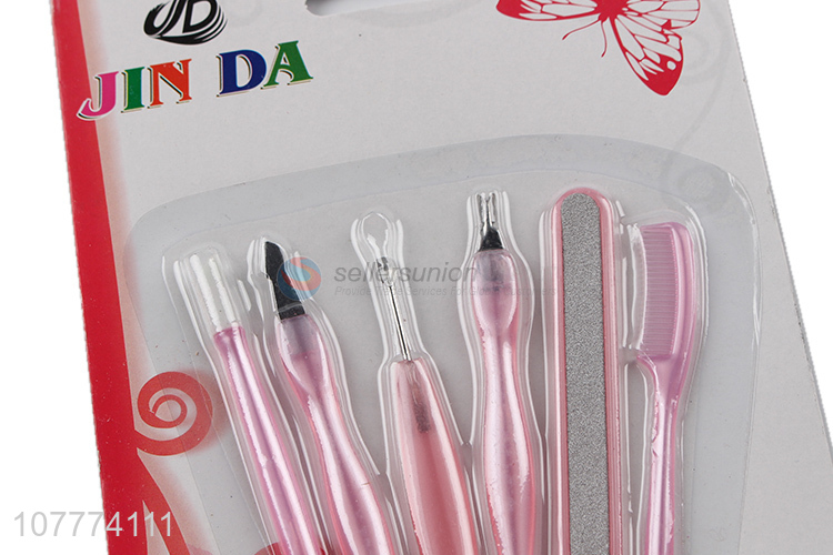 Low price 7 pieces beauty manicure set cuticle pusher ear pick set