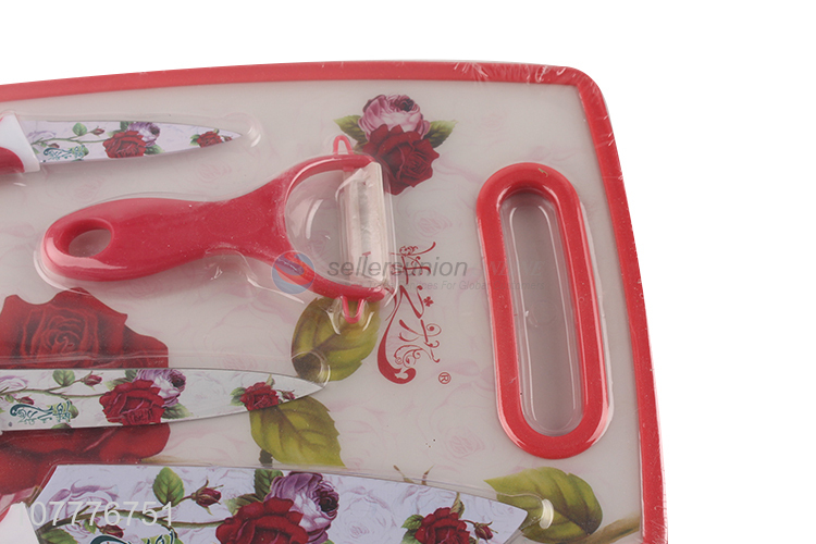 Factory direct sale household rose printing chopping board with knives