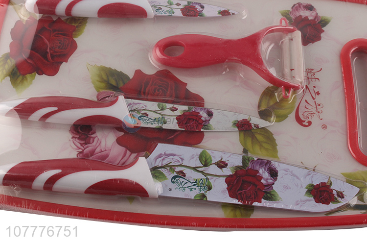 Factory direct sale household rose printing chopping board with knives