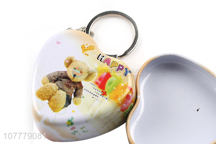 Good Sale Colorful Heart Shape Tin Can Key Chain For Gift