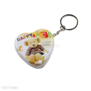 Good Sale Colorful Heart Shape Tin Can Key Chain For Gift