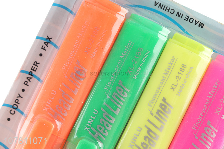 Wholesale 4 pieces plastic fluorescent marker with custom logo