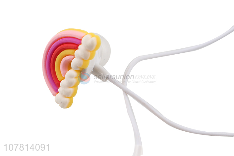 New arrival cartoon rainbow wired in-ear headphones