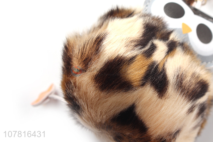 Top quality owl shape furry ball key chain for gifts