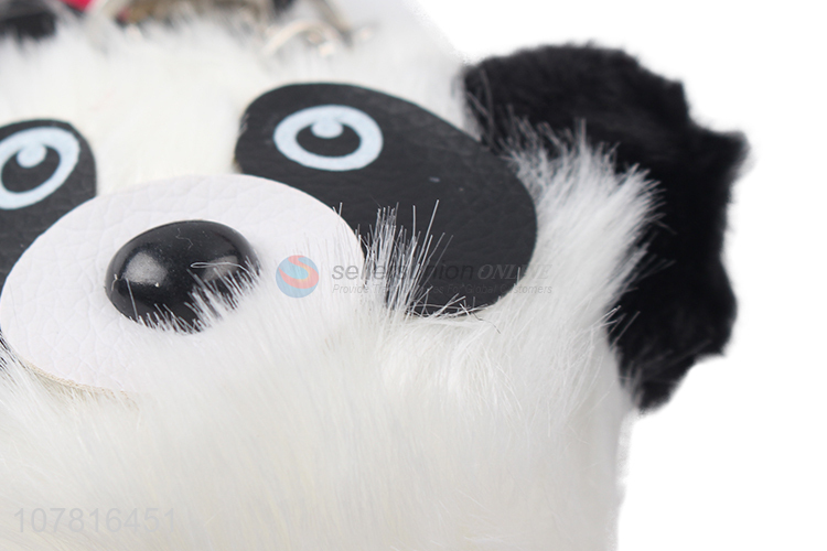 Cheap price soft panda shape furry ball key chain