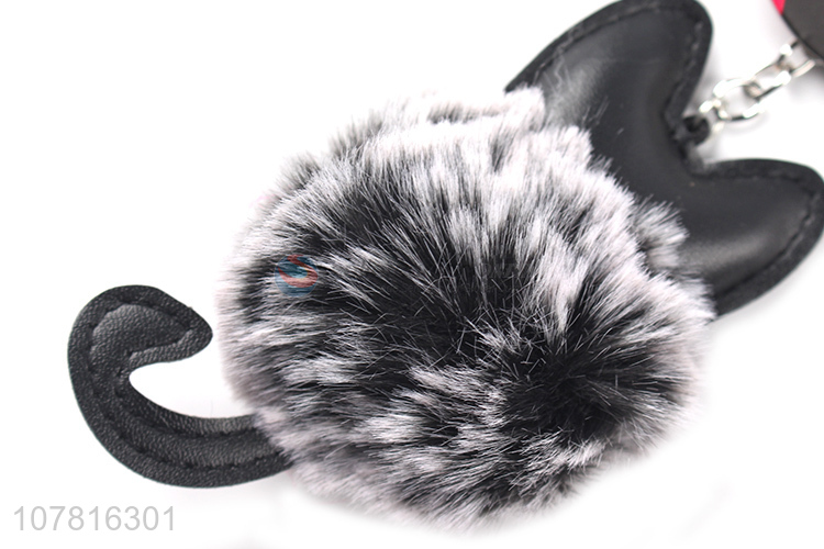 Hot sale cat shape fuzzy ball girly pompom keychains