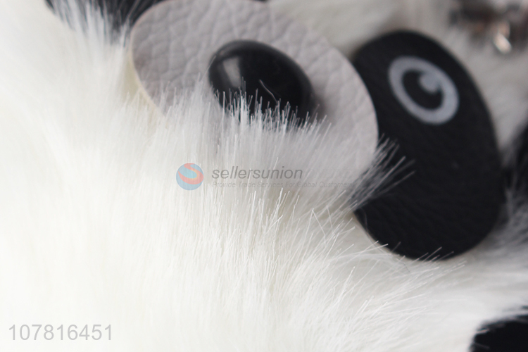 Cheap price soft panda shape furry ball key chain