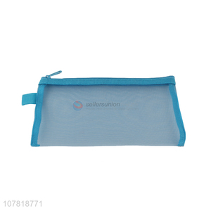 Creative blue transparent grid portable zipper stationery bag