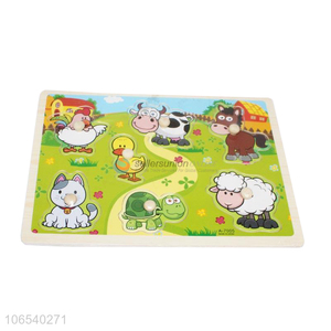 Hot sale educational toy wooden cartoon animal puzzle jigsaw for kids