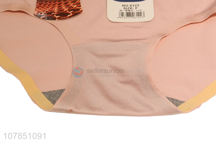 Simple design pink seamless ice silk panties for women