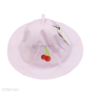 High quality pink cherry embroidery children fisherman hat