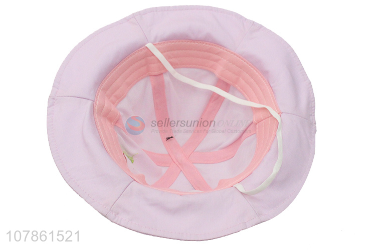 High quality pink cherry embroidery children fisherman hat