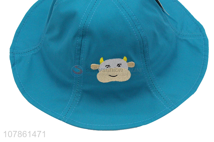 Cute design animal embroidery children fisherman hat for outdoor