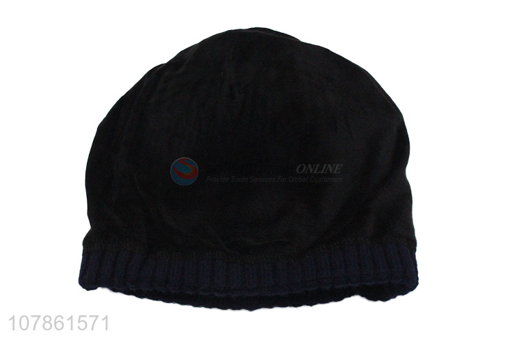 Cheap price black thick keep warm knitted hat for winter