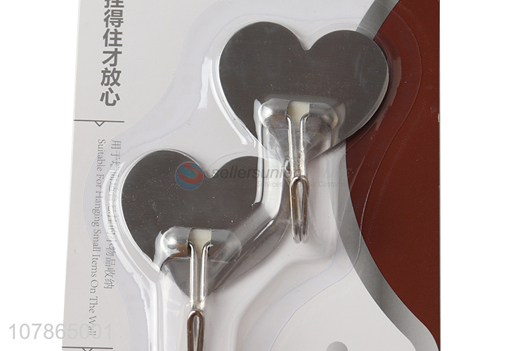 Hot sale heart shape stainless steel sticky hooks traceless hook