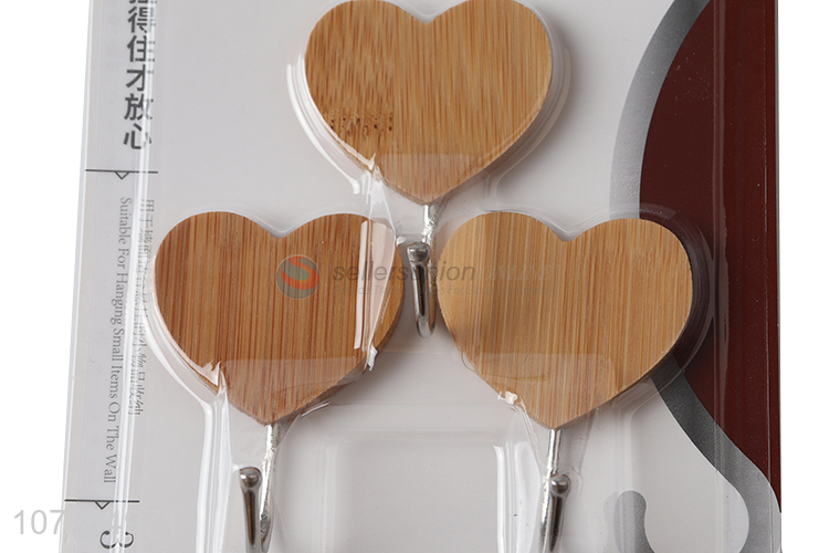 Hot selling heart shape wooden sticky hooks coat hanger wholesale