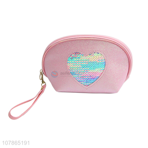 Wholesale cheap price pink sequin women makeup bag cosmetic bag