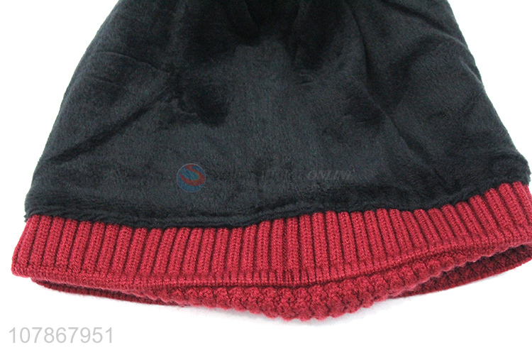 Hot selling red thick woolen hat winter warm sports knitted hat