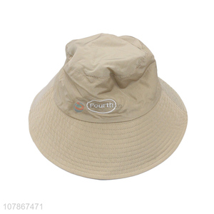 New arrival beige embroidered fisherman hat children outdoor sun hat