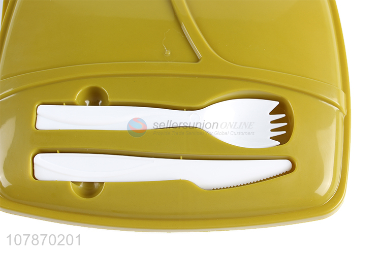 High quality food grade plastic 3 compartments lunch box with cutlery