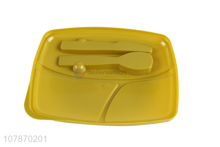 High quality food grade plastic 3 compartments lunch box with cutlery