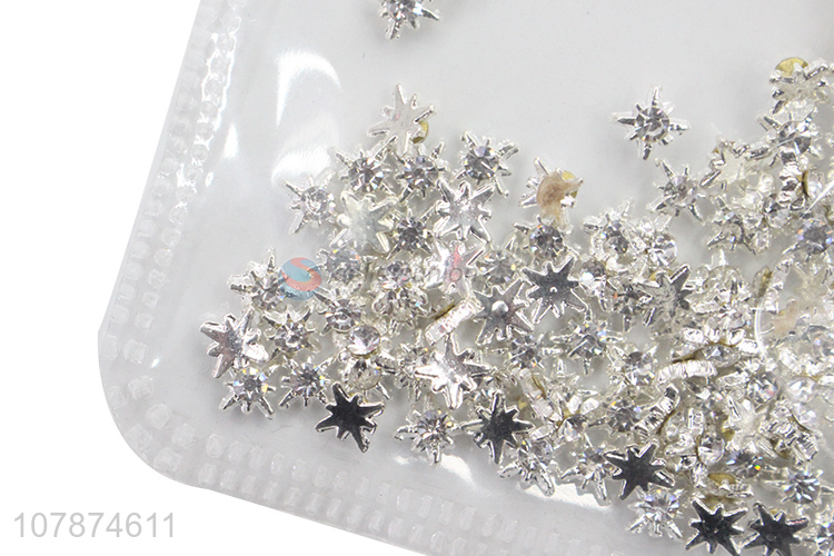 Yiwu Wholesale Silver Star Nail Sticker Rhinestone Nail Art DIY Metal Jewelry