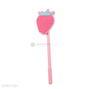 Low price pink cute strawberry pen plastic student writing pen